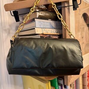 Anthropologie green puff Shoulder Bag with Gold Chain